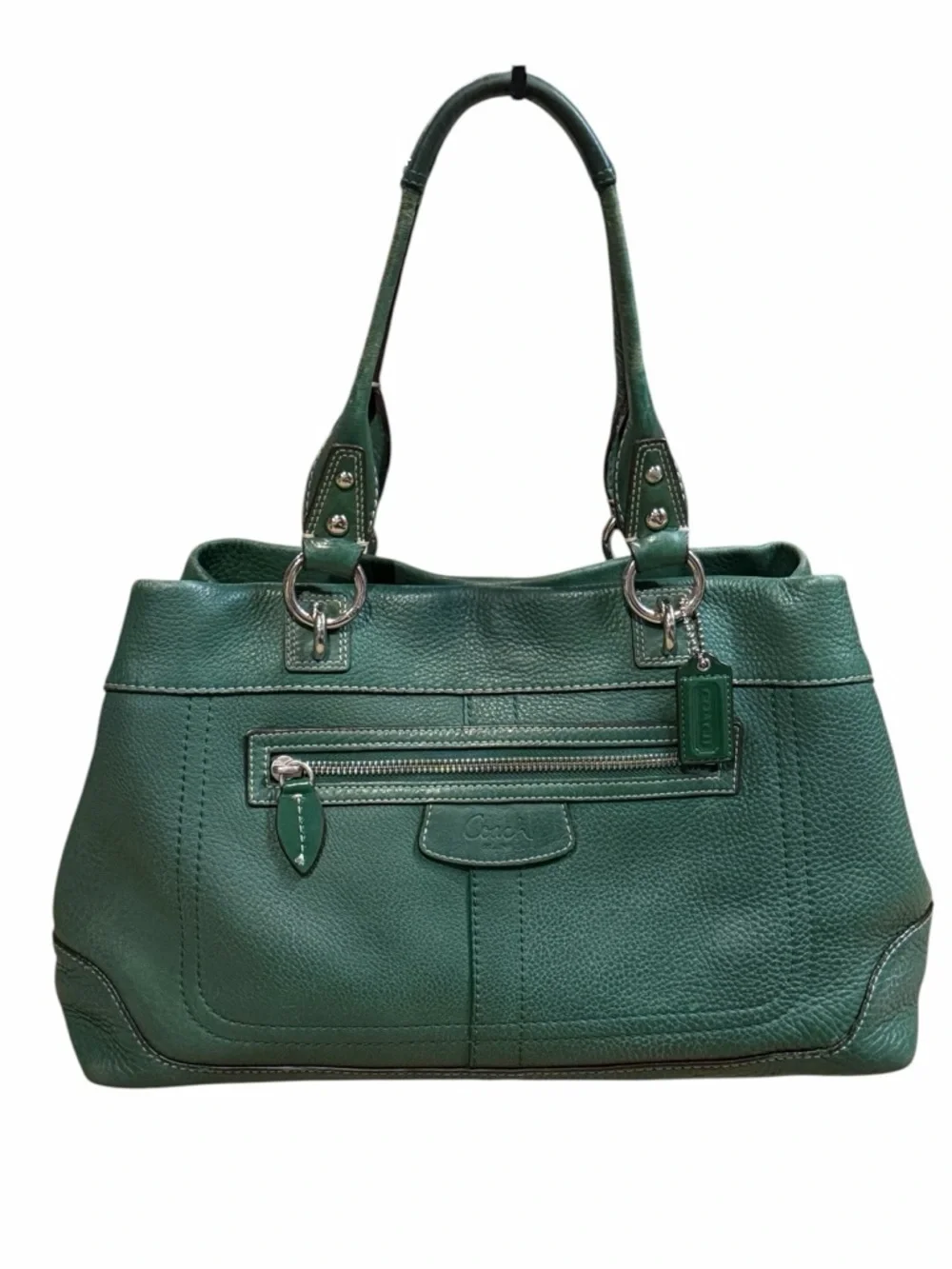 COACH Green Leather Satchel Carryall Pebbled Bag